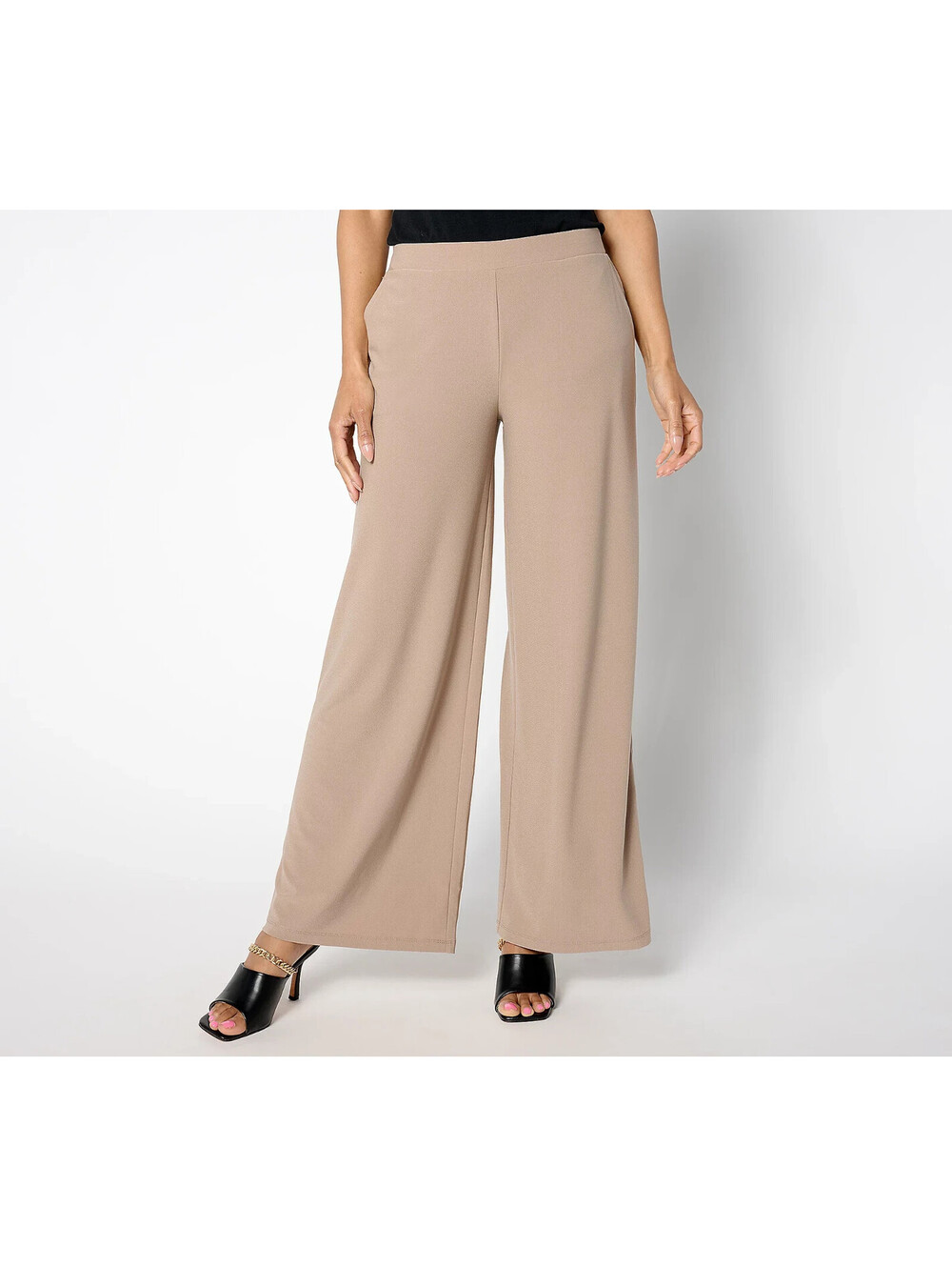 Susan Graver Every Day Textured Wide-Leg Pants Antique Taupe, Petite X Large